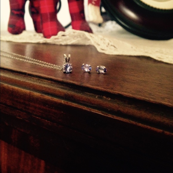 Amethyst silver plated necklace and earring set