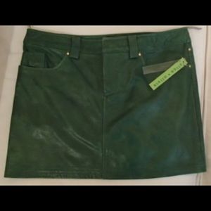 Alice + Olivia green leather skirt