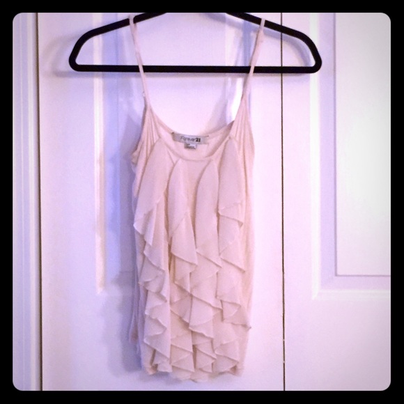 Cream colored ruffle tank with adjustable straps