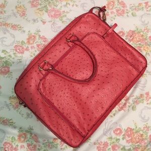 ALDO laptop purse in Coral Ostrich print.