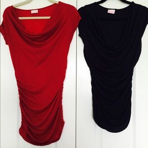 2 ruched tops, black and red