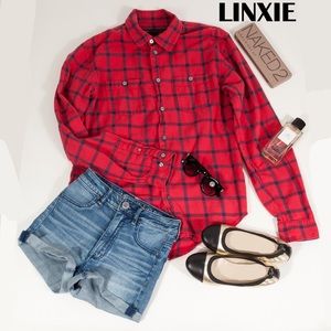 MARC JACOBS Coral Red Plaid Boyfriend Shirt XS - M