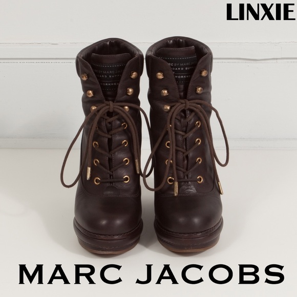 Marc Jacobs Dark Chocolate Wedge Boots 7.5 38
