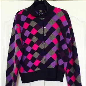 Argyle sweater, plum and fuschia