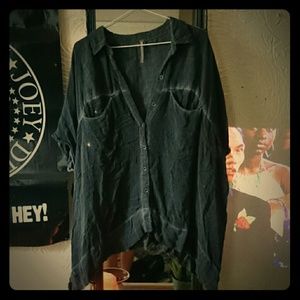 Free People Collared Gray Button-down Top