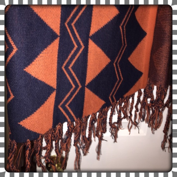 Burnt Orange and Navy Poncho/Kimono - Picture 4 of 4