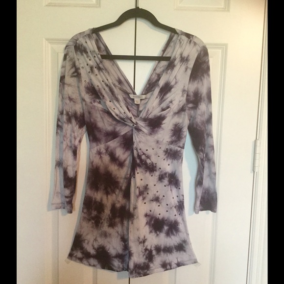 Boston Proper Long-Sleeve Twist-Neck Tie-Die Tunic