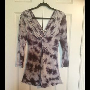 Boston Proper Long-Sleeve Twist-Neck Tie-Die Tunic