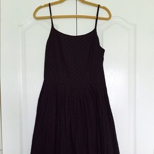 Dark brown, pleated eyelet dress