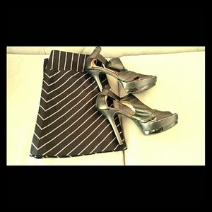 Black and white striped mini skirt