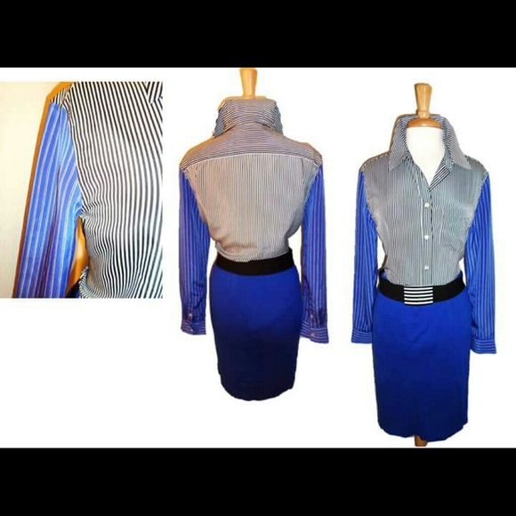 Vintage Havana 1954
 Tops - Blue, Black and White Stripe Blouse