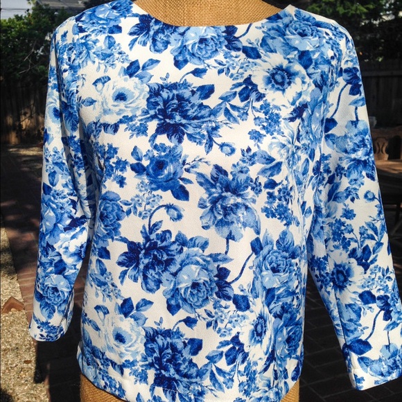 Blue and White Floral Blouse