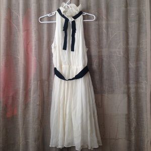 Club Monaco White Tuxedo Dress with frill neckline