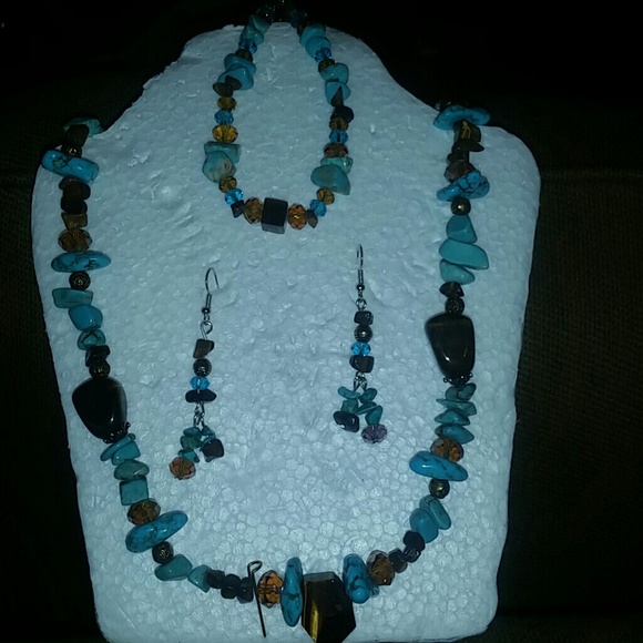 Turquoise with tigers eye stone hand made
