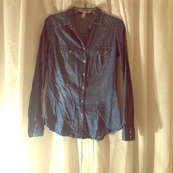 Denim Pearl Snap Button-Up