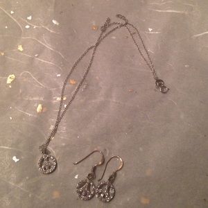 ☮ Peace sign sparkly necklace and earrings set