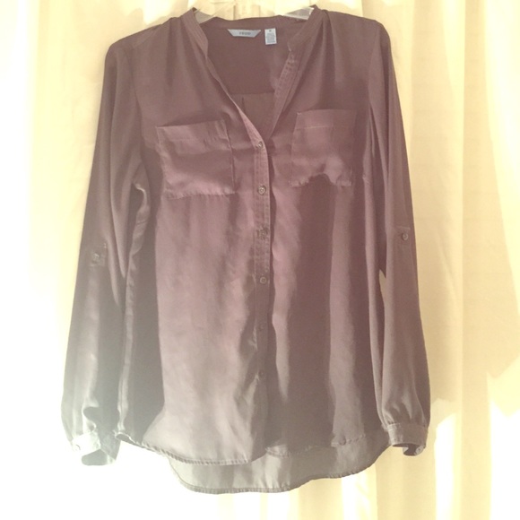 Long Sleeve Dark Gray Silky IZOD Blouse