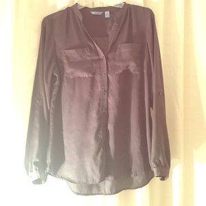 Long Sleeve Dark Gray Silky IZOD Blouse