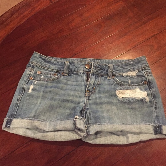 Distressed jean shorts
