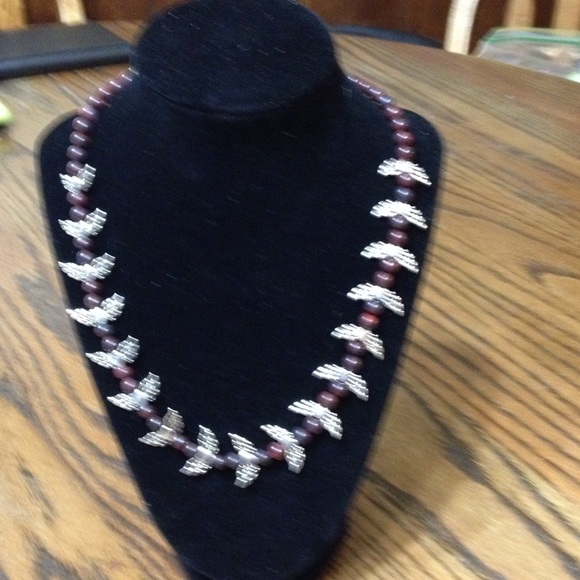 Brecciated Jasper And silver plated wings necklace