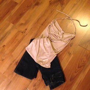 Shimmery gold halter top with cowl neck