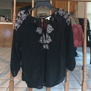 AE slightly sheer black embroidered top