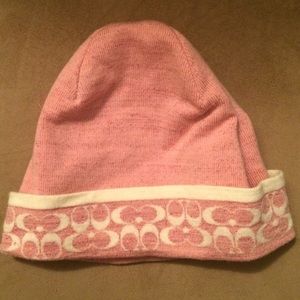 Authentic COACH Pink Shimmer Signature Logo Beanie