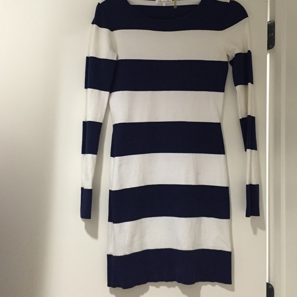 Minnie Rose Navy/White Stripe Sweater Dress