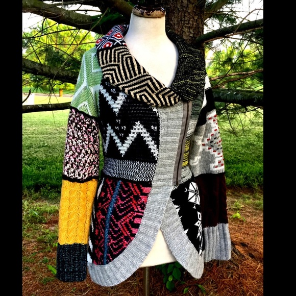 Desigual multi mix zipper Sweater Coat NWT M/38 - Picture 2 of 4