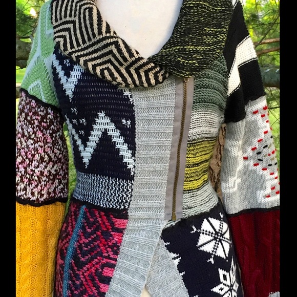 Desigual multi mix zipper Sweater Coat NWT M/38 - Picture 4 of 4