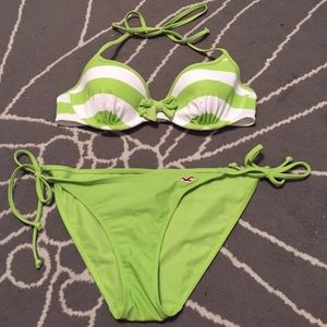 Matching green and white string bikini