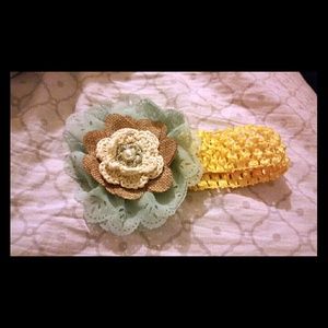 Yellow crocheted headband w/ floral embellishment