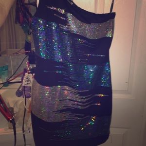 Silver and blue sequined club dress
