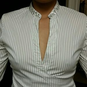 BCBG Maxazria white stripe blouse