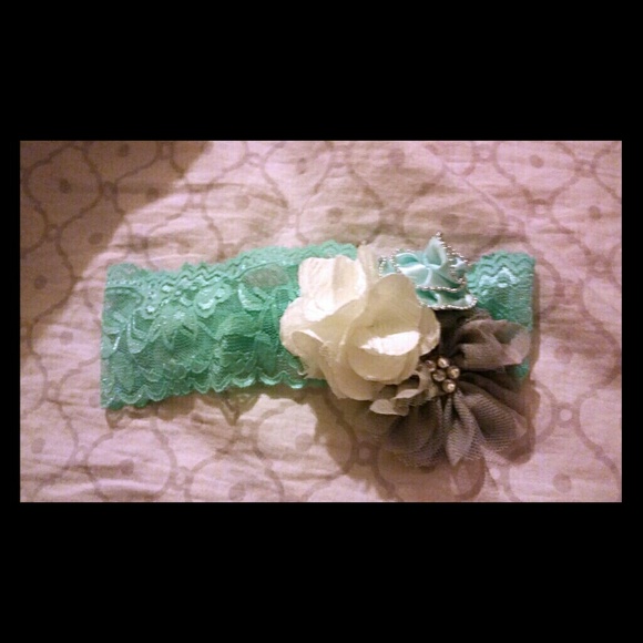 Lace Headband, with satin floral accents.