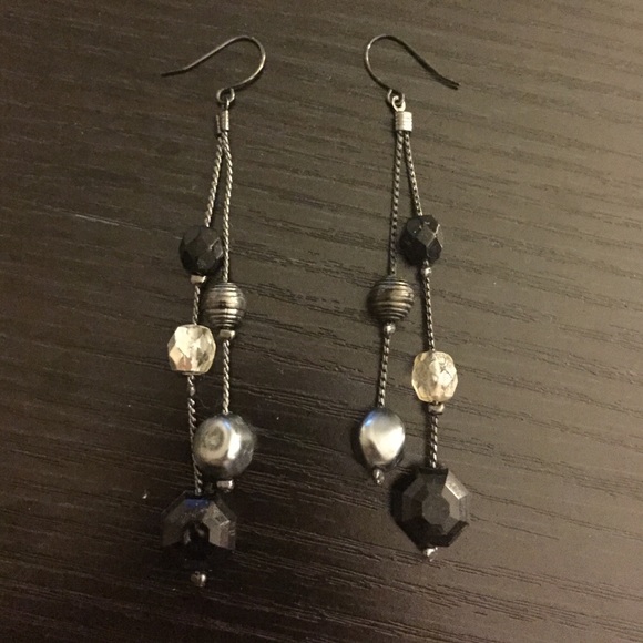 Black & Grey Dangle Earrings 💎 - Picture 1 of 1