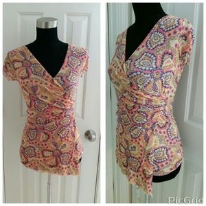 Sweet Pea mesh top small paisley floral multi EUC