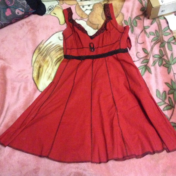 Red whit black lace dress