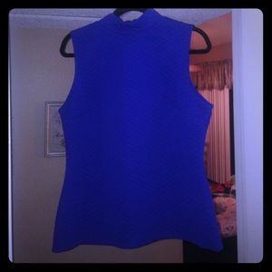 Quilted look mock neck top - Cobalt