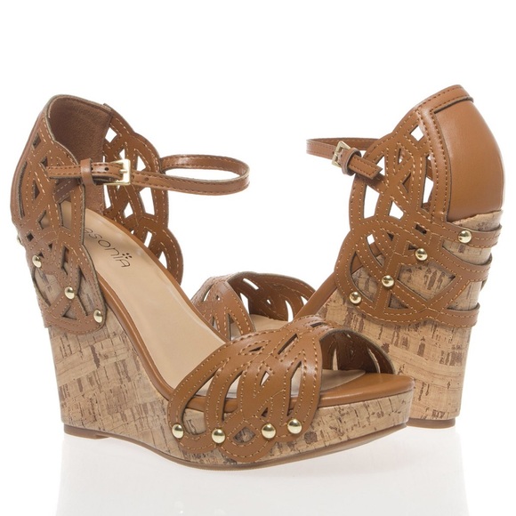 Open toe cut out BOHO cork platform wedge sandal