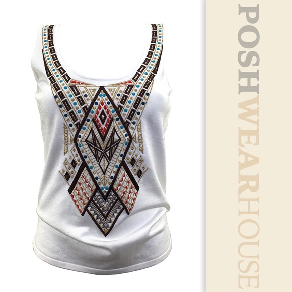 Etcetera Tops - ETCETERA White Aztec Sleeveless Sweater Top