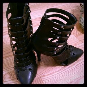 Black "leather" cage heel