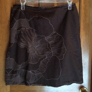 Ann Taylor petite choc brown w/floral stitch sz 14