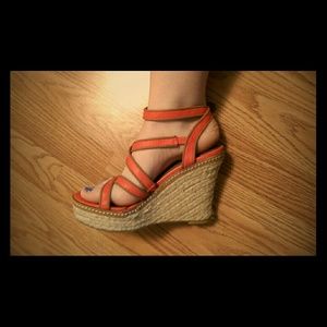 Orange strappy wedges