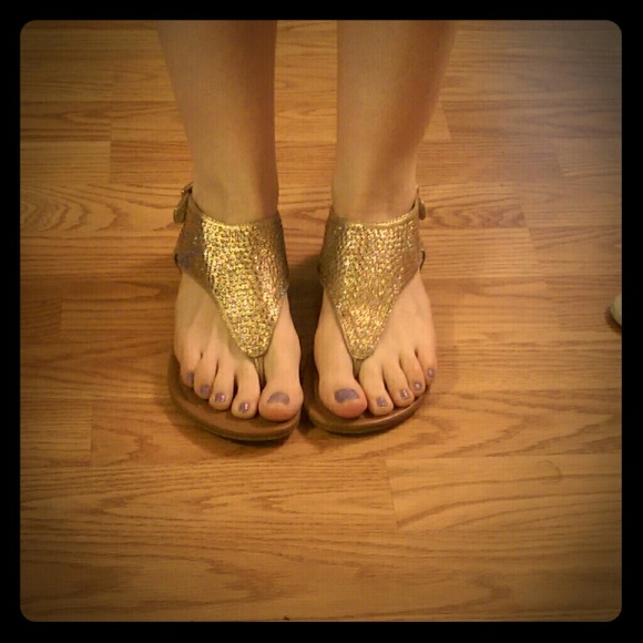 Cute gold sandals with rhinestones