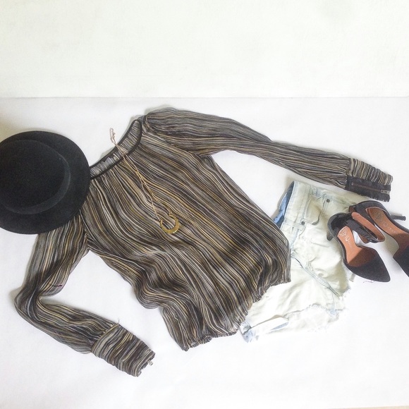 Rachel Zoe Tops - Rachel Zoe Sheer Stripe Top w/Zip Details, Small