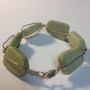 Peridot Jasper and twisted silver wire bracelet
