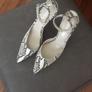 Cream and brown "snakeskin" print heels