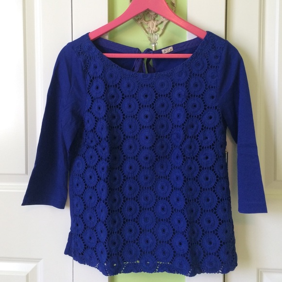 Royal blue J.Crew three quarter eyelet top