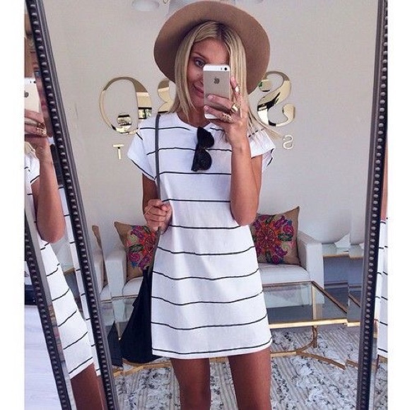 ISO White and Black Stripped Dress - Picture 1 of 1